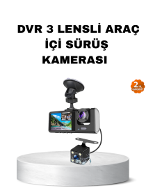 Üç Kameralı Araç İçi Kayıt Sistemi Full HD Gece Görüşlü ve G-Sensör Destekli