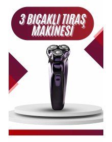 3 Bıçaklı Döner Başlıklı Sakal Sıfır Alma Tıraş Makinesi Profesyonel Paslanmaz Çelik