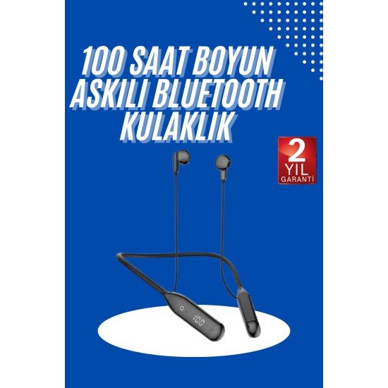 100 Saat Kablolu Boyun Askılı Dijital Göstergeli Bluetooth Kulaklık