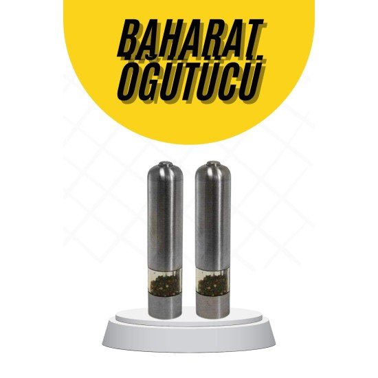 Baharat Öğütücü Paslanmaz Ayarlanabilir Otomatik Pilli Işıklı Tuz & Karabiber