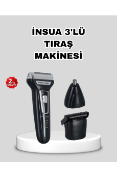 İnsua 3’lü Tıraş Makinesi – 3 Farklı Kesim Başlığı, Güçlü Motor, 60 Dakika Kullanım