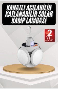 Kamp Lambası Güneş Enerjili Solar 5 Kanatlı Katlanır Lamba Karavan