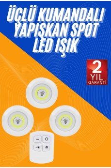 Dolap Işığı Mutfak Rafı Işığı Uzaktan Kumandalı 3 Lü Spot Led Lamba