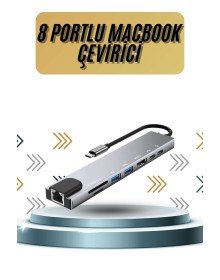8 Portlu Macbook Çevirici Type C Hub  SD TF USB Çoğaltıcı Ethernet