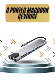 8 Portlu Macbook Çevirici Type C Hub  SD TF USB Çoğaltıcı Ethernet