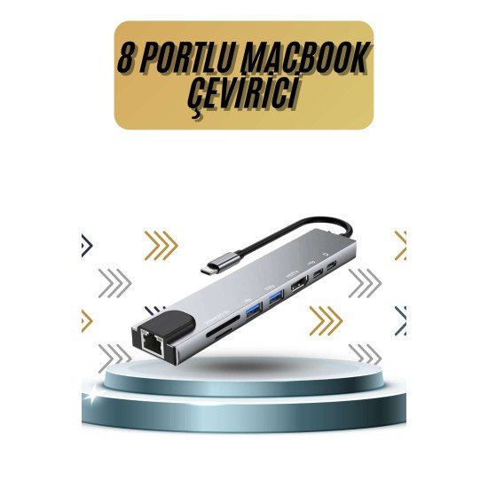 8 Portlu Macbook Çevirici Type C Hub  SD TF USB Çoğaltıcı Ethernet