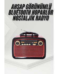 Nostalji Radyo Bluetooth Hoparlör USB-SD Kart Giriş Led Fener Işıklı Bataryalı Pilli