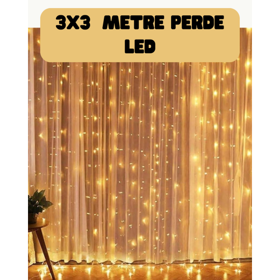 3x3 Metre Perde LED Işık Sıcak  Şelale Tasarım Dekoratif Aydınlatma