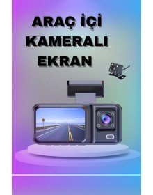 1080P 3 Lensli WİFİ Araç İçi Kameralı Ekran DVR Kaydedici Gece Görüşlü