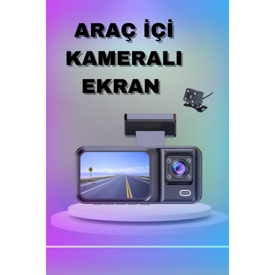 1080P 3 Lensli WİFİ Araç İçi Kameralı Ekran DVR Kaydedici Gece Görüşlü 1080P 3 Lensli WİFİ Araç İçi Kameralı Ekran DVR Kaydedici Gece Görüşlü