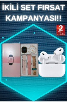 3 Kordonlu Pembe Amoled Ekran Akıllı Saat ve Yeni Nesil Pro Kablosuz Bluetooth Kulaklık ANC/ENC