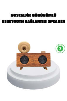 Çift Hoparlörlü Bluetooth Gramofon Speaker – FM Radyo, USB, SD Kart ve AUX Girişli