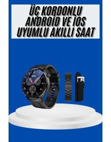 Amoled Ekran Akıllı Saat Üç Kordonlu İOS Android Uyumlu