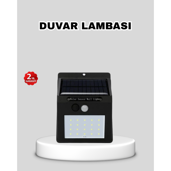 Güneş Enerjili 20 LED Hareket Sensörlü Lamba – IP65 Su Geçirmez Dış Mekan Aydınlatma