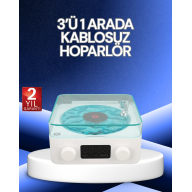 3-1 Kablosuz Bluetooth Hoparlör – Gece Lambalı, Saatli, Retro Tasarım