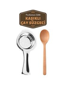 Homecare Paslanmaz Metal Çay Süzgeci Ahşap Kaşık Seti