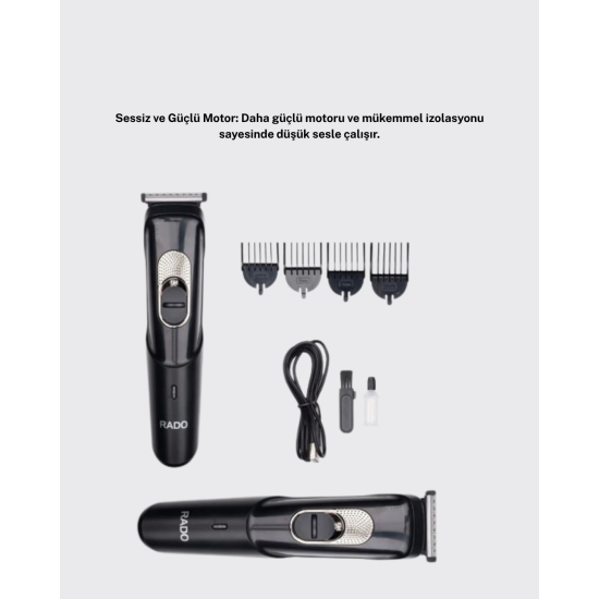 Kablosuz, Paslanmaz Çelik Bıçaklı Profesyonel Saç ve Sakal Tıraş Makinesi – Sessiz, Güçlü ve Ergonomik
