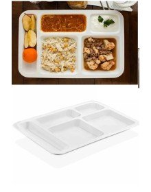 10 Adet  5 Bölmeli Kırılmaz Tabldot Tabak Self Servis Yemekhane Okul Lokanta Tabildot (40 cm x28 cm)