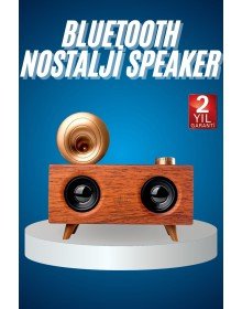 Bluetooth Nostalji Speaker Radyo Gramofon Ahşap Renk Vintage