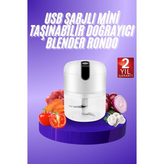 Rondo Doğrayıcı 250 ML Taşınabilir USB Şarjlı Pratik El Rondo Blender Rondo Doğrayıcı 250 ML Taşınabilir USB Şarjlı Pratik El Rondo Blender