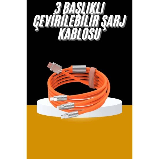 120W 3 İn 1 Uyumlu Silikon Şarj Kablosu Hızlı Şarj Kablosu