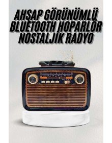 Bluetooth Hoparlör Ahşap Renk Vintage Işıklı Nostaljik Radyo Fm Ahşap Görünümlü