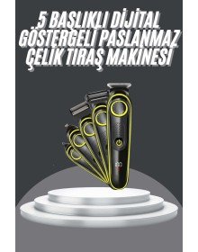 5 Başlıklı Şarjlı Tıraş Makinesi Led Ekran Saç Sakal Ense Tıraşına Uygun Bakım Seti