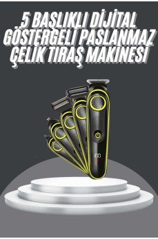5 Başlıklı Şarjlı Tıraş Makinesi Led Ekran Saç Sakal Ense Tıraşına Uygun Bakım Seti