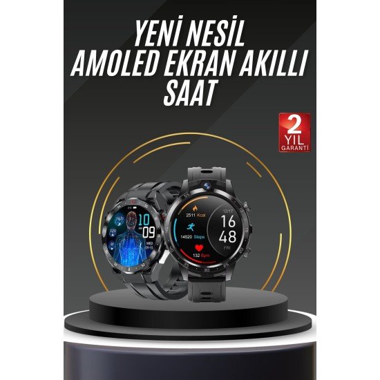 Akıllı Saat Titanyum Kasa Yuvarlak Ekran Alarm Uyku ve Sağlık Takibi Titreşimli