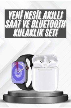 Akıllı Saat Gümüş Kasa Bluetooth Kulaklık Hediyeli Çok Fonksiyonlu İkili Set