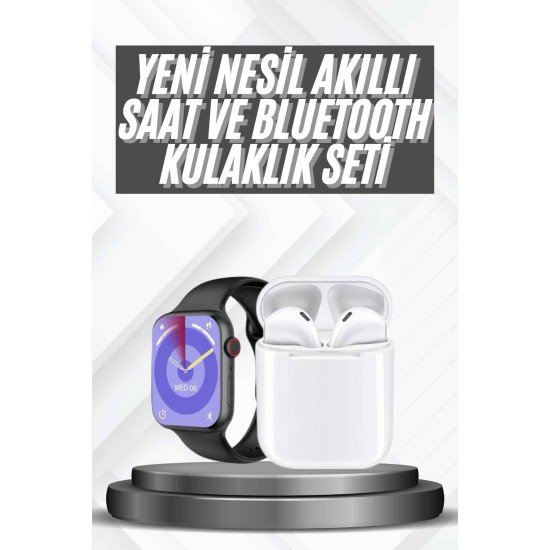 Akıllı Saat Gümüş Kasa Bluetooth Kulaklık Hediyeli Çok Fonksiyonlu İkili Set