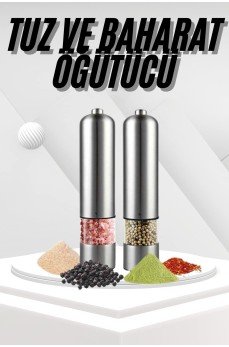 Pilli Tuz Ve Karabiber Öğütücü Baharat Değirmeni Tuzluk Pilli Işıklı Gri