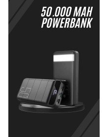 Taşınabilir Powerbank 50.000 mAh 4 Girişli Hızlı Şarj Led Göstergeli Fenerli Şarj