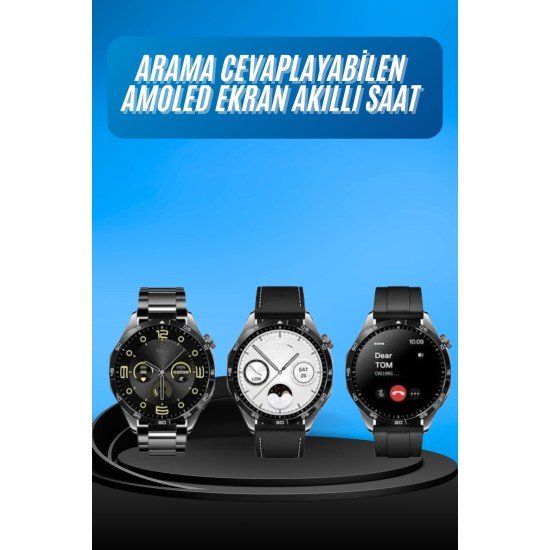 Amoled Ekran 3 Kordonlu Akıllı Saat 5.0 Bluetooth Bağlantılı Android ve İOS Uyumlu