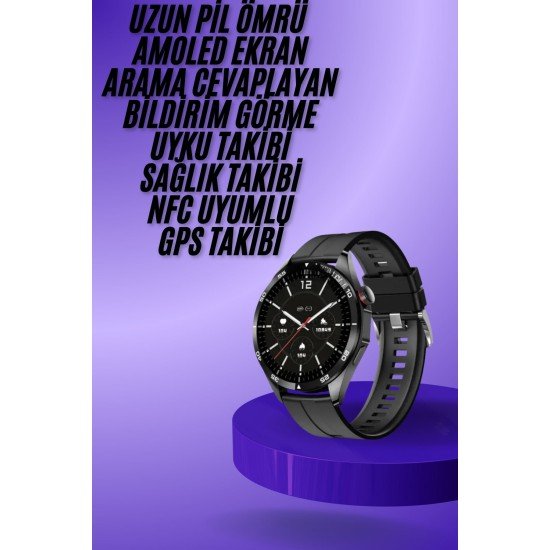 Amoled Ekran 3 Kordonlu Akıllı Saat 5.0 Bluetooth Bağlantılı Android ve İOS Uyumlu