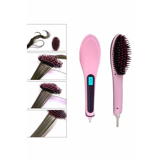 Elektrikli Saç Düzleştirici Tarak Saç Düzleştirici Fırça Sıkı Dişli Pembe