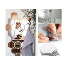 12 Adet Orta Boy Yapışkanlı Dekoratif Akrilik Ayna Altıgen