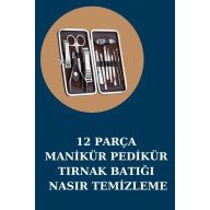 12 Parça Manikür Pedikür Seti Özel Deri Çanta El Ayak Bakımı Akne ve Sivilce Temizleme