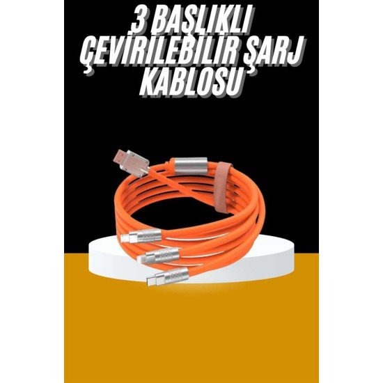120W 3 İn 1 Uyumlu Silikon Şarj Kablosu Hızlı Şarj Kablosu