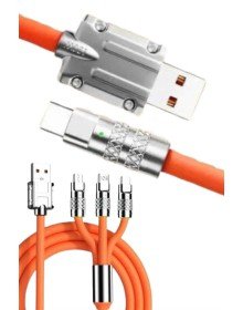 120W 3 İn 1 Uyumlu Silikon Şarj Kablosu Hızlı Şarj Kablosu