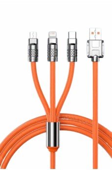 120W Silikon Metal Uçlu LED Işıklı 3 In1 Şarj Kablosu 1.2m