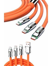 120W Silikon Metal Uçlu LED Işıklı 3 In1 Şarj Kablosu 1.2m