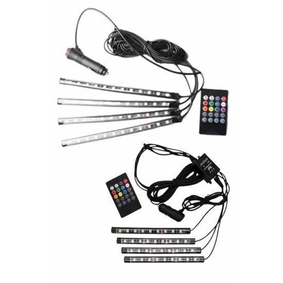12'Lİ Şerit Led Işık RGB Sese ve Müziğe Duyarlı Araç İçi Ayak Altı