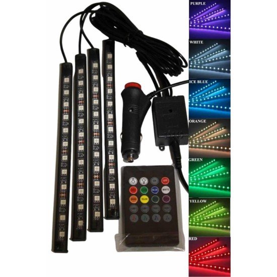 12'Lİ Şerit Led Işık RGB Sese ve Müziğe Duyarlı Araç İçi Ayak Altı