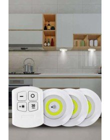 Yapışkanlı 3'lü Spot Led Işık Lamba Montajsız Pilli Uzaktan Kumandalı