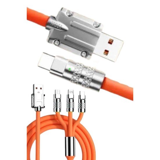 120W 3 İn 1 Uyumlu Silikon Şarj Kablosu Hızlı Şarj Kablosu