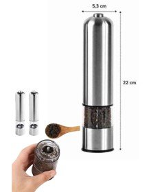 Pilli Tuz Ve Karabiber Öğütücü Baharat Değirmeni Tuzluk Pilli Işıklı Gri