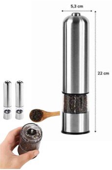 Pilli Tuz Ve Karabiber Öğütücü Baharat Değirmeni Tuzluk Pilli Işıklı Gri