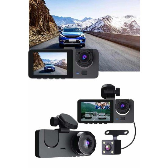 Gece Görüşlü DVR 3 Lensli Araç İçi Sürüş Kamerası Video Kaydedici