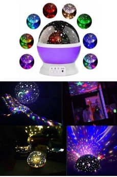 Renkli Yıldızlı Gökyüzü Projeksiyon Gece Lambası Pilli ve USB Kablolu